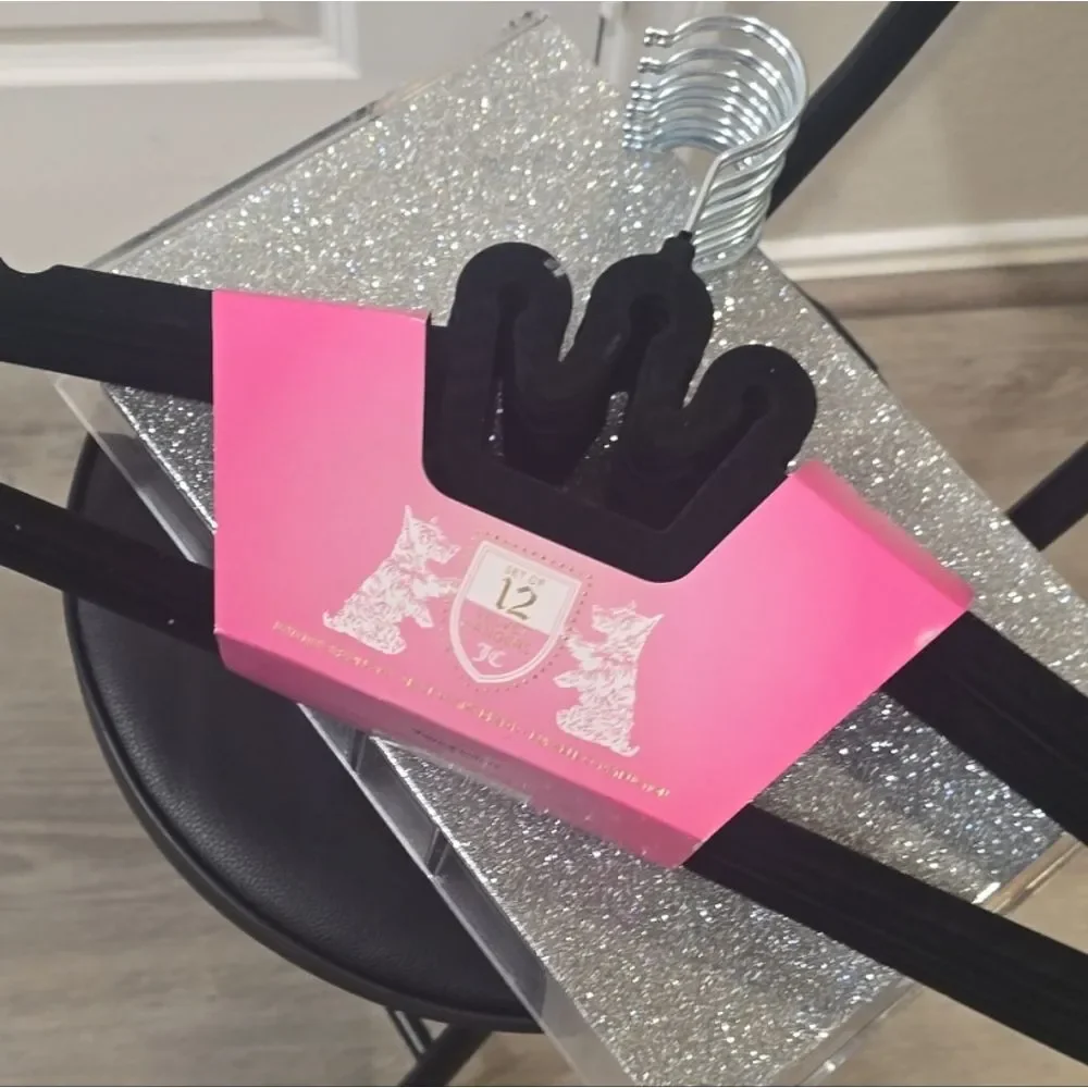 Juicy‎ Couture Home Nontched Shoulder Set Of 12 Velvet Crown Hangers- Black